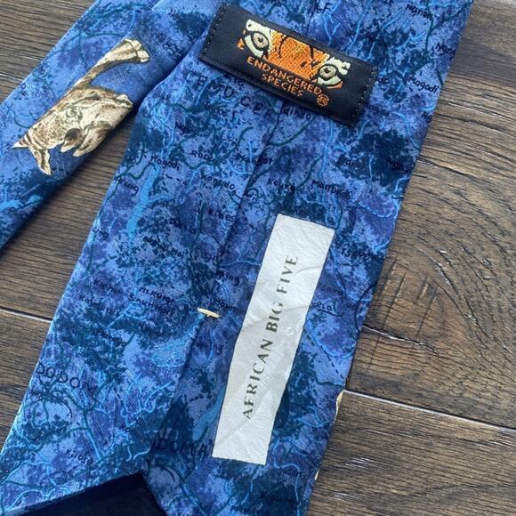 ENDANGERED SPECIES Tie Series African Big Five Print 100% Silk Safari - Picture 4 of 5